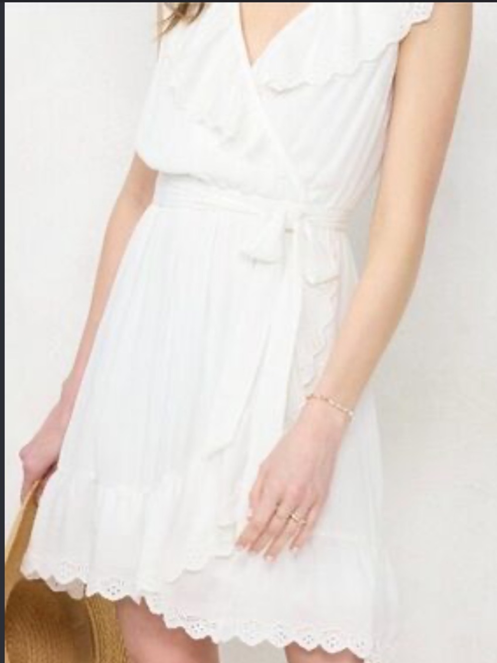LC Lauren Conrad White Eyelet Wrap Mini Dress